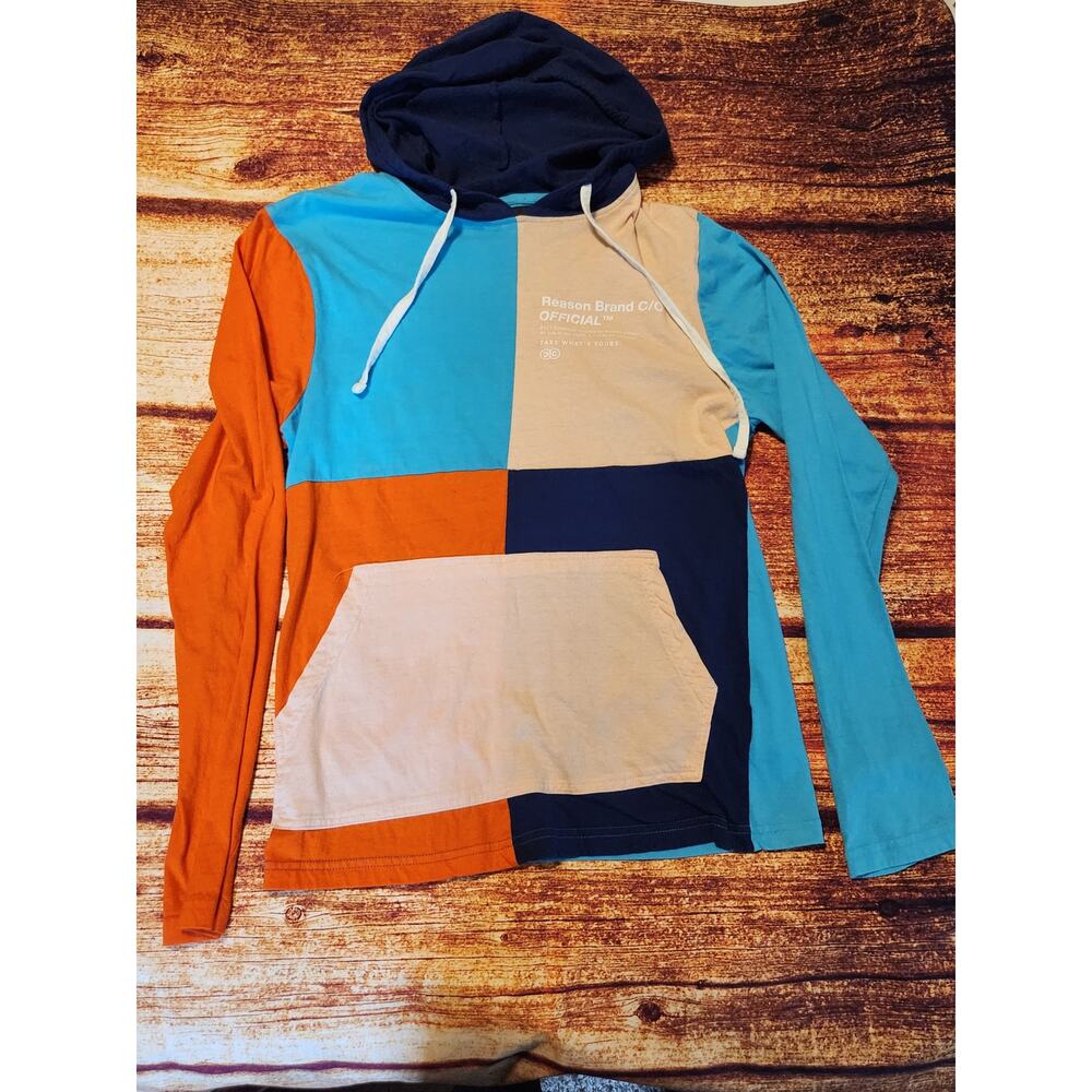 Reason Men's Color-block Multicolored Long Sleeve Hooded Tee Size Small